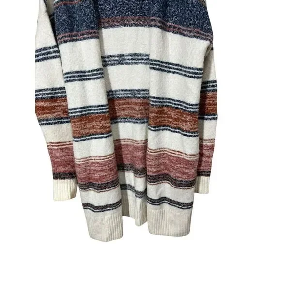 Loft Womens Open Front Long‎ Cardigan Multicolor Stripe Pockets Size S Soft Cozy - Picture 3 of 11